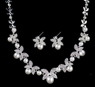 B0879 bride wedding jewelry accessories wholesale fashion diamond pearl necklace earrings set leaves the atmosphere