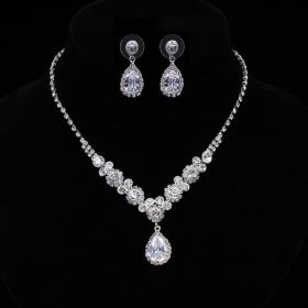 Europe and America popular sets of chain drops sparkling, luxury zircon necklace, Earrings 2 sets of beautiful bridal suite