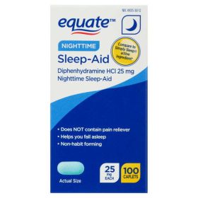 Equate Diphenhydramine HCl Nighttime Sleep-Aid Relief Caplets; 25 mg; 100 Count