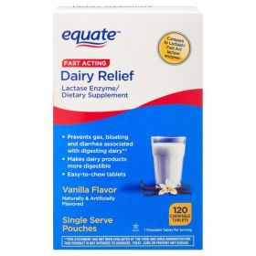 Equate Dairy Relief Chewable Tablet Dietary Supplement; Vanilla Flavor; 120 Count