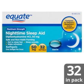 Equate Maximum Strength Nighttime Sleep Aid Softgels; 50 mg; 32 Count