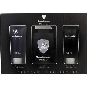 LAMBORGHINI MITICO by Tonino Lamborghini EDT SPRAY 4.2 OZ & AFTERSHAVE BALM 3.4 OZ & SHOWER GEL 3.4 OZ