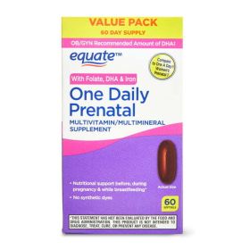 Equate One Daily Prenatal Softgels Multivitamin/Multimineral Supplement; 60 Count