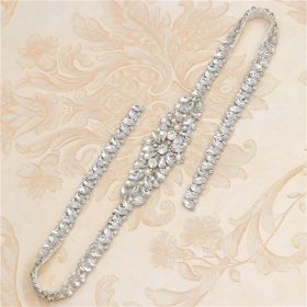 Rhinestone Applique Wedding Dress Waist Jewelry (Color: Silver)