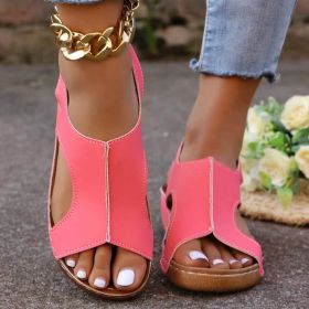 New Summer Wedges Sandals With Elastic Band Design Casual Fish Mouth Shoes For Women (Option: Pink-Size37)