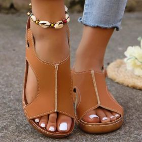 New Summer Wedges Sandals With Elastic Band Design Casual Fish Mouth Shoes For Women (Option: Dark Brown-Size37)