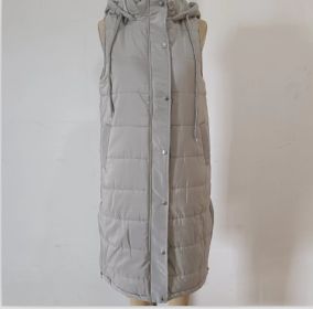 Women's Solid Color Sleeveless Down Jacket Long Winter Coat (Option: Grey-3XL)