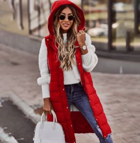 Women's Solid Color Sleeveless Down Jacket Long Winter Coat (Option: Red-3XL)