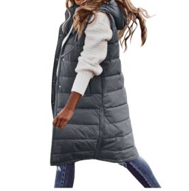 Women's Solid Color Sleeveless Down Jacket Long Winter Coat (Option: Dark Grey-3XL)