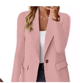 Polyester Autumn Long Sleeve Solid Color Cardigan Small Suit Jacket For Women (Option: Pink-M)