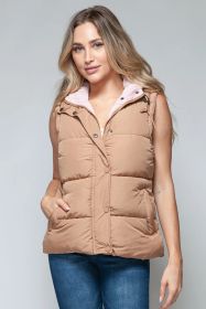 Snobbish Snap And Zip Closure Hooded Vest (Option: Camel-M)