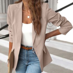 Polyester Autumn Long Sleeve Solid Color Cardigan Small Suit Jacket For Women (Option: Khaki color-XL)