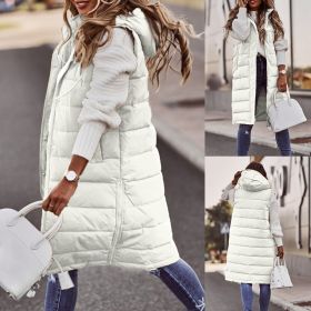 Women's Solid Color Sleeveless Down Jacket Long Winter Coat (Option: White-5XL)