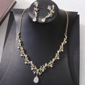 Bridal Rhinestone Zircon Earring Necklace (Option: Gold white)