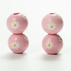 Source Factory Small Daisies Colorful Wood Beads Hemp Rope Flow Hematwood Bead String Handmade (Option: Pink-16MM)