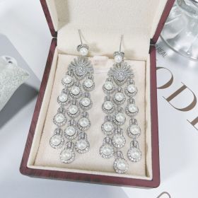 Micro Inlay Zircon Style Beaded Fringe Earrings (Color: Silver)