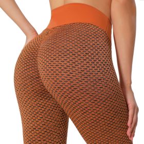 Plaid Leggings Fitness Yoga Pants Women's Seamless High Waist Breathable Gym Leggings (Option: Orange-L)