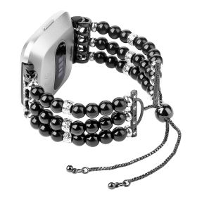 Pearl Strap Jewelry Stretch Bracelet Wristband (Option: Black-Versa2 generation)