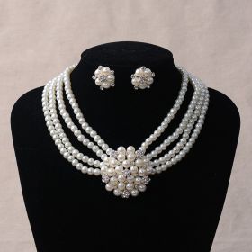 TL060 bridal chain, luxury pearl, flower necklace, earring set, wedding accessories (Option: Ear Clip)