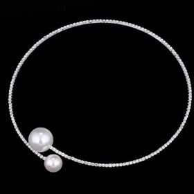 The bride wedding accessories crystal pearl diamond drill collar Necklace Bracelet Adjustable two piece suit (Option: Gold-Necklace)