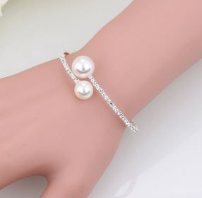 The bride wedding accessories crystal pearl diamond drill collar Necklace Bracelet Adjustable two piece suit (Option: Gold-Bracelet)