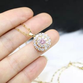 Diamond Pendant Short Clavicle Chain Net Celebrity Fashion (Option: Pink Diamond Rotating Necklace)