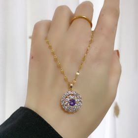 Diamond Pendant Short Clavicle Chain Net Celebrity Fashion (Option: Purple Diamond Rotating Neckla)