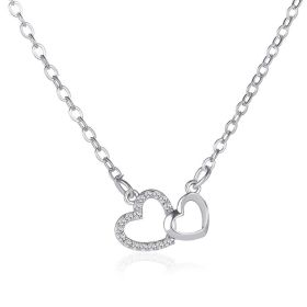 Love Necklace Temperament Double Peach Heart Pendant Clavicle Chain (Color: Silver)