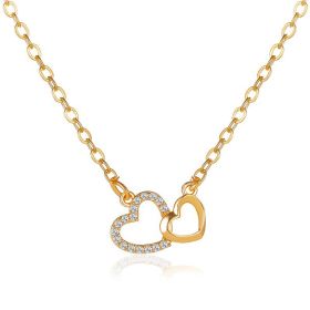 Love Necklace Temperament Double Peach Heart Pendant Clavicle Chain (Color: Gold)