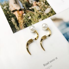 Shape Pearl Metal Multi-wearing Method Earrings Niche Temperament Simple Earrings (Option: Golden-A pair)