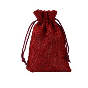 Manufacturers Wholesale Drawstring Linen Bag Mini Rope Linen Jewelry Packaging Gift Bag Bundle Mouth Small Cloth Bag (Option: Wine Red-7x9cm)