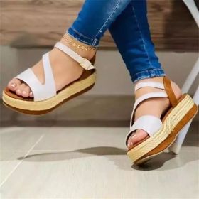 Platform Sandals Hollow Buckle Women's Shoes (Option: White-35)