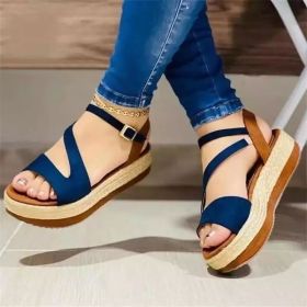 Platform Sandals Hollow Buckle Women's Shoes (Option: Blue-35)