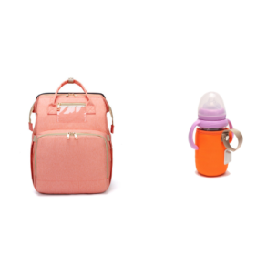 USB Charging Version Mommy Bed Backpack Folding Large Capacity Multi-function (Option: Pink C and orange)