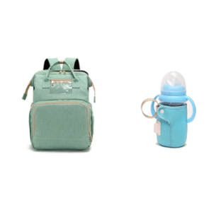 USB Charging Version Mommy Bed Backpack Folding Large Capacity Multi-function (Option: Light green C and blue)