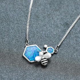 Luxury Female Blue Opal Pendant Necklace Charm Gold Silver (Option: 4style)