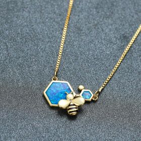 Luxury Female Blue Opal Pendant Necklace Charm Gold Silver (Option: 1style)