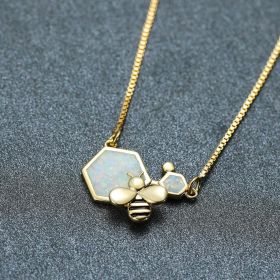 Luxury Female Blue Opal Pendant Necklace Charm Gold Silver (Option: 2style)