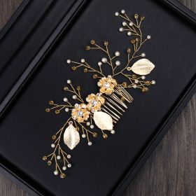 Golden Leaf Hairpin Hair Accessories New Wedding Dress Bridal Headdress (Option: Golden flowers)