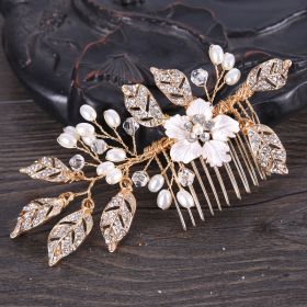 Golden Leaf Hairpin Hair Accessories New Wedding Dress Bridal Headdress (Option: Golden flowers and leaves)