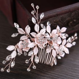 Golden Leaf Hairpin Hair Accessories New Wedding Dress Bridal Headdress (Option: Rose gold flowers)