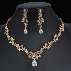 Golden Zircon Jewelry Set Bridal Necklace Earrings Wedding Two-piece Set (Option: A)