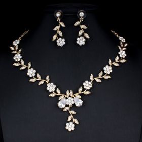 Golden Zircon Jewelry Set Bridal Necklace Earrings Wedding Two-piece Set (Option: F)