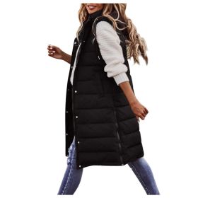 Women's Solid Color Sleeveless Down Jacket Long Winter Coat (Option: Black-S)