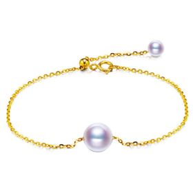 Single 18K Gold Japanese Akoya sea pearl bracelet adjusts natural rose white color gold flawless bulb (Option: Seawater-7 8mm)