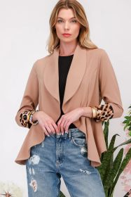 Celeste Full Size Rolled Leopard Cuff Open Front Blazer (Option: Mocha-S)