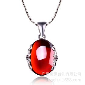 S925 sterling silver jewelry set retro gorgeous red zircon bridal jewelry, high-end fashion silver wholesale (Option: Pendant)