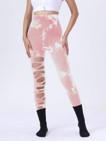 Butt Lifting Yoga Gym Athletic Pants, Hollow Out Tummy Control Sports Leggings Tie Dye Running Pants (Option: Pink-M)