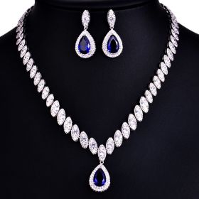 Korean Foreign Trade In Europe And America Two Piece AAA Zircon Jewelry Set (Color: Blue)