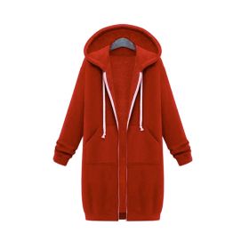 Hooded Long Sleeve Sweater Fleece Long Jacket (Option: Orange-2XL)